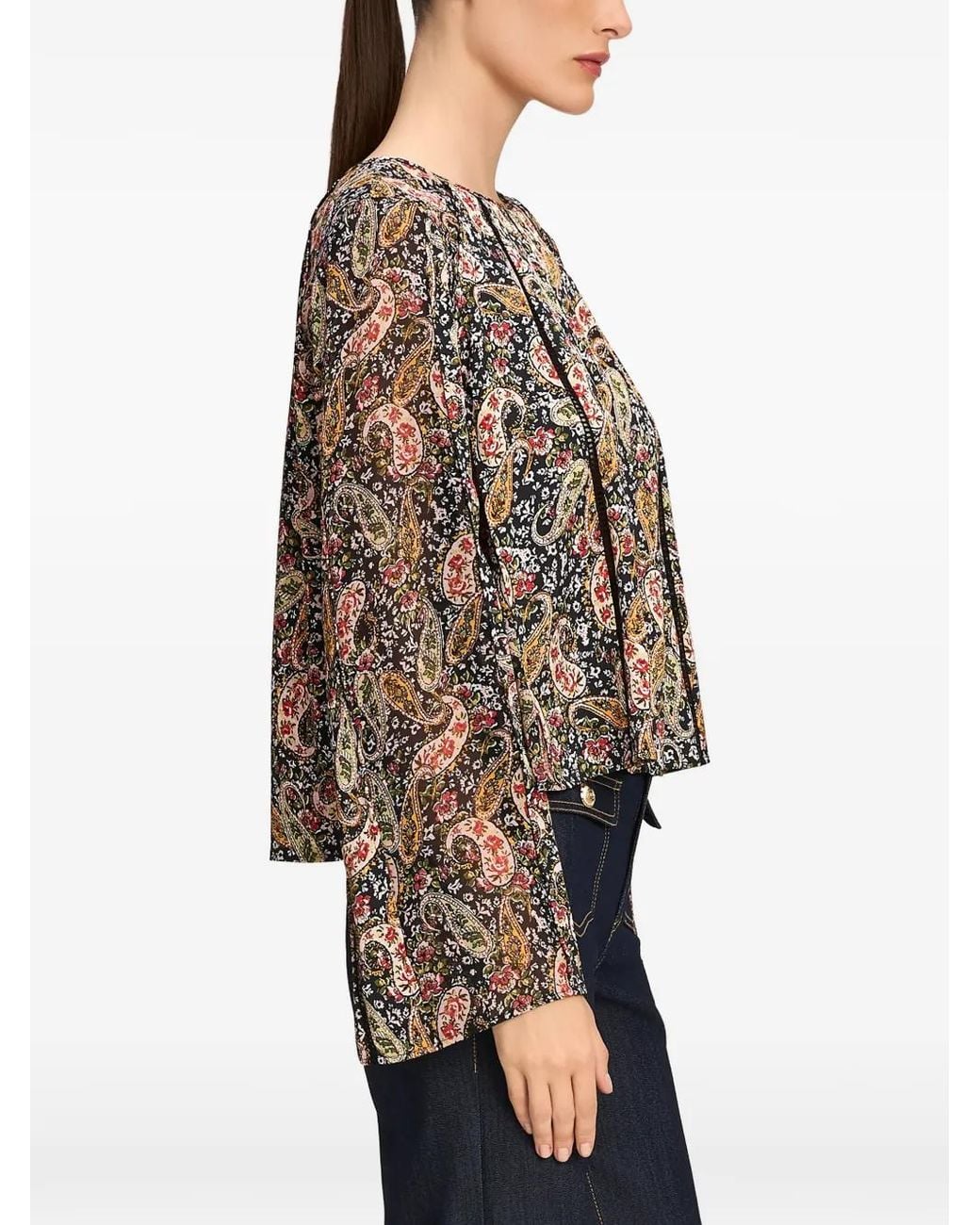 Cinq À Sept Black Virelia Paisley-Print Lace-Trim Blouse