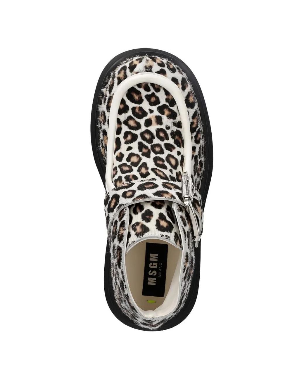 MSGM Black Buckle Leopard-Print Boots