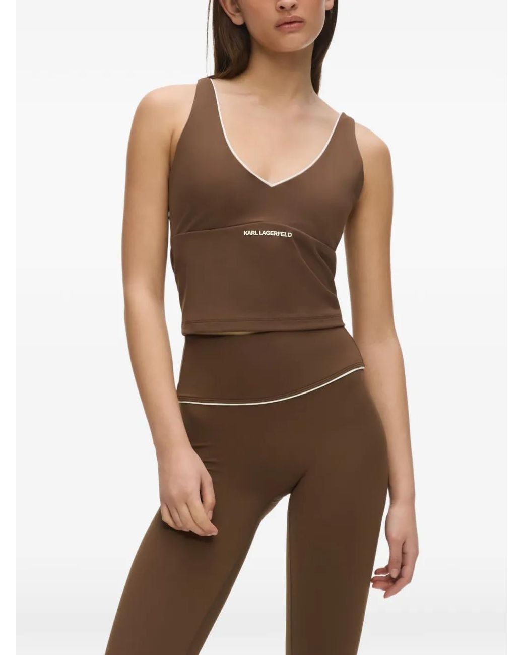 Karl Lagerfeld Brown Contrast-Piping Active Top