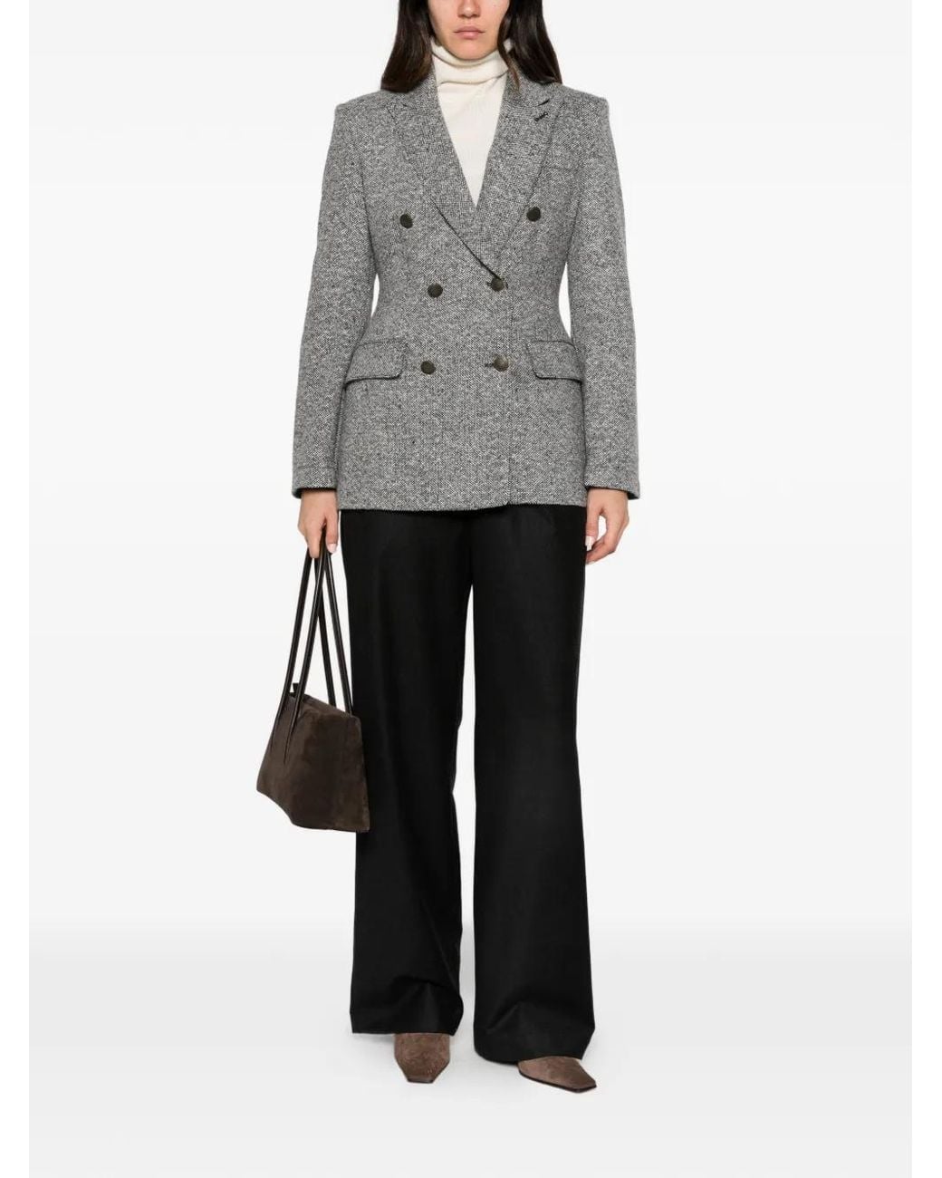 Emporio Armani Gray Double-Breasted Tweed Jacket