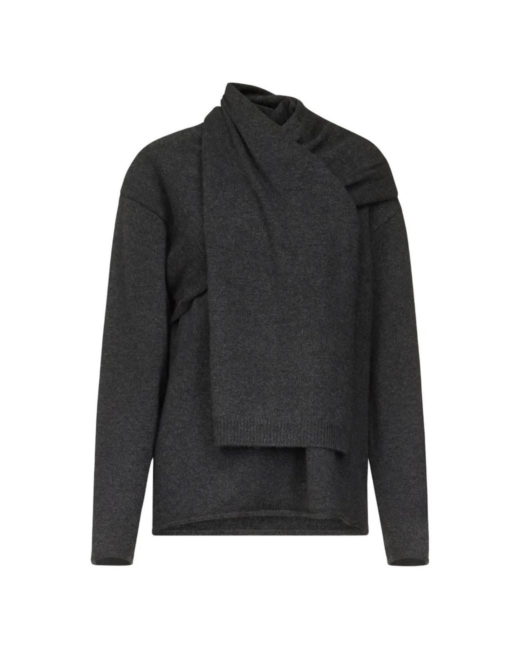 Loulou de Saison Black Frances Asymmetric Scarf-Detail Sweater