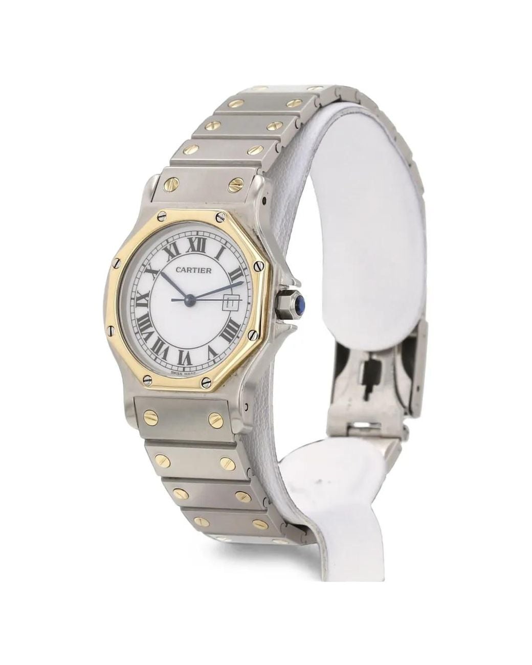 Cartier White Montre Santos Octagonal 29 Mm (1990)
