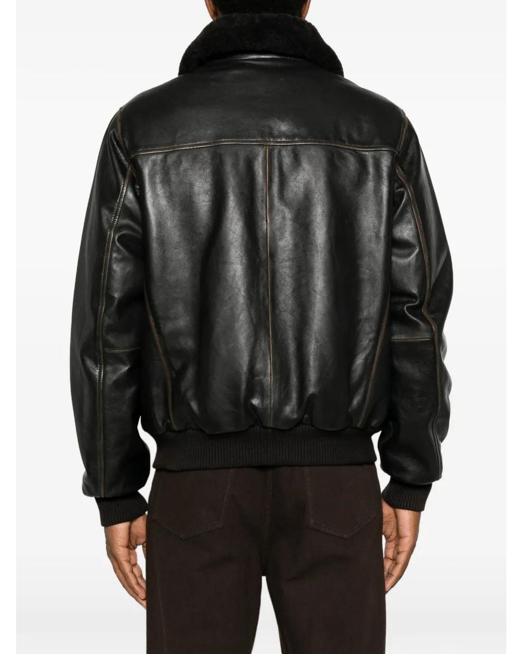 Amaranto Black Shearling-Collar Leather Jacket for men