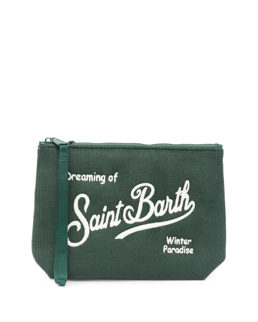 Mc2 Saint Barth Green Aline Logo-Embroidered Corduroy Clutch Bag