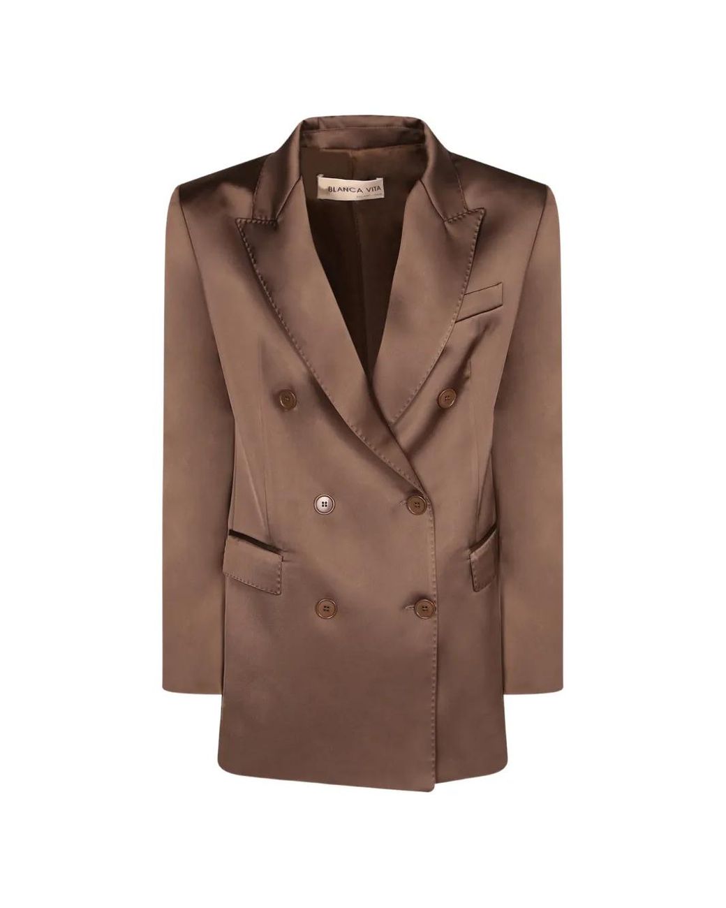 Blanca Vita Brown Double-Breasted Satin Blazer