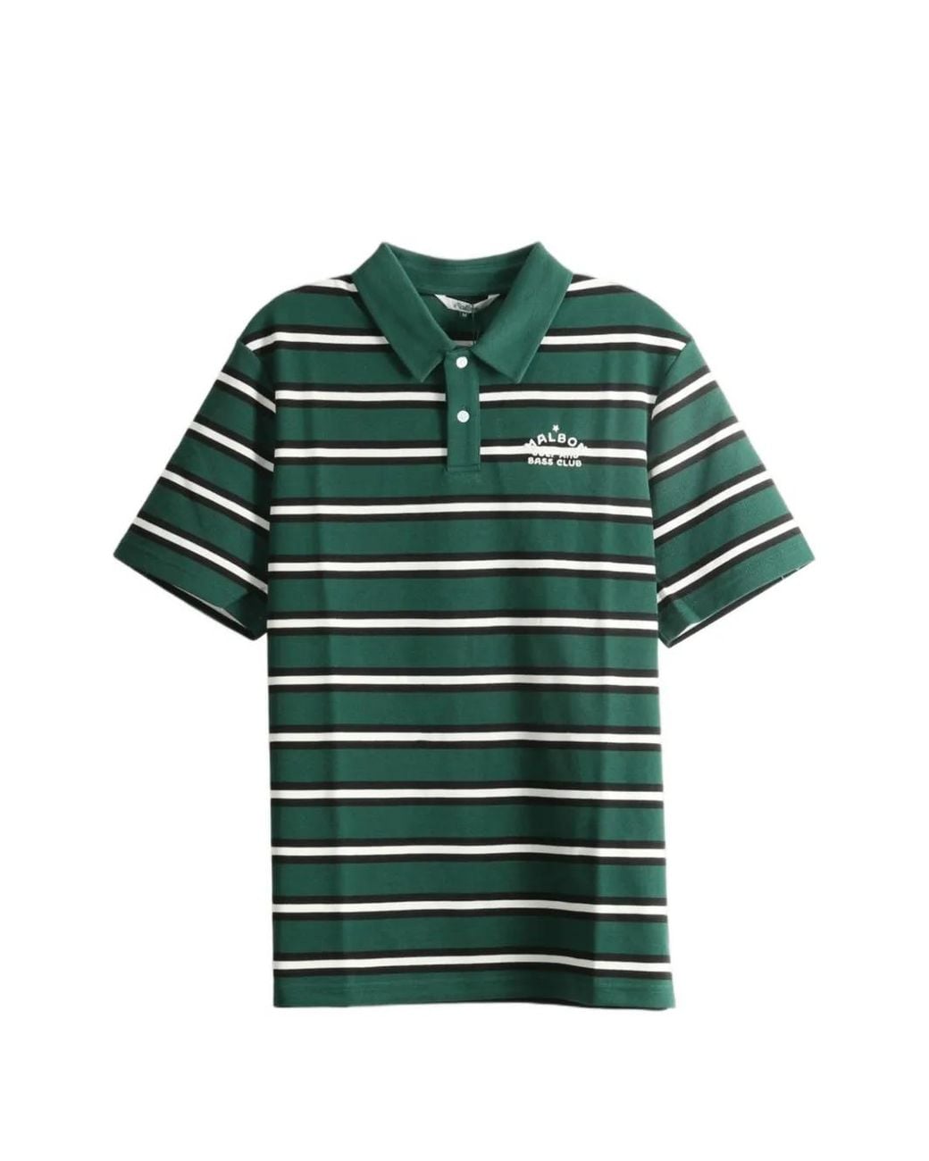 Malbon Golf Green Fairway Bass Club Striped Short-Sleeve Polo Shirt for men