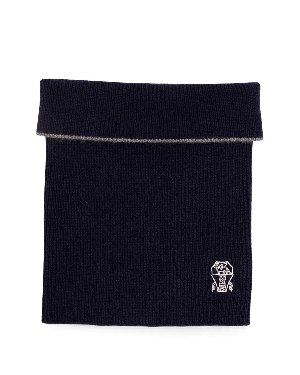 Brunello Cucinelli Blue Embroidered-Logo Ribbed Scarf for men