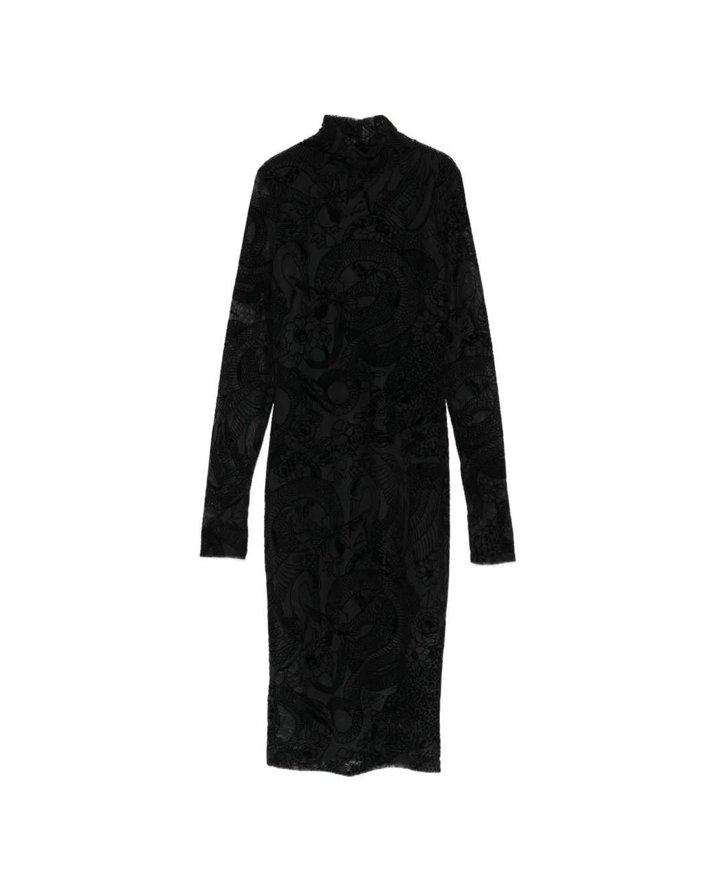 Just Cavalli Black Mock-Neck Long-Sleeve Midi Dress