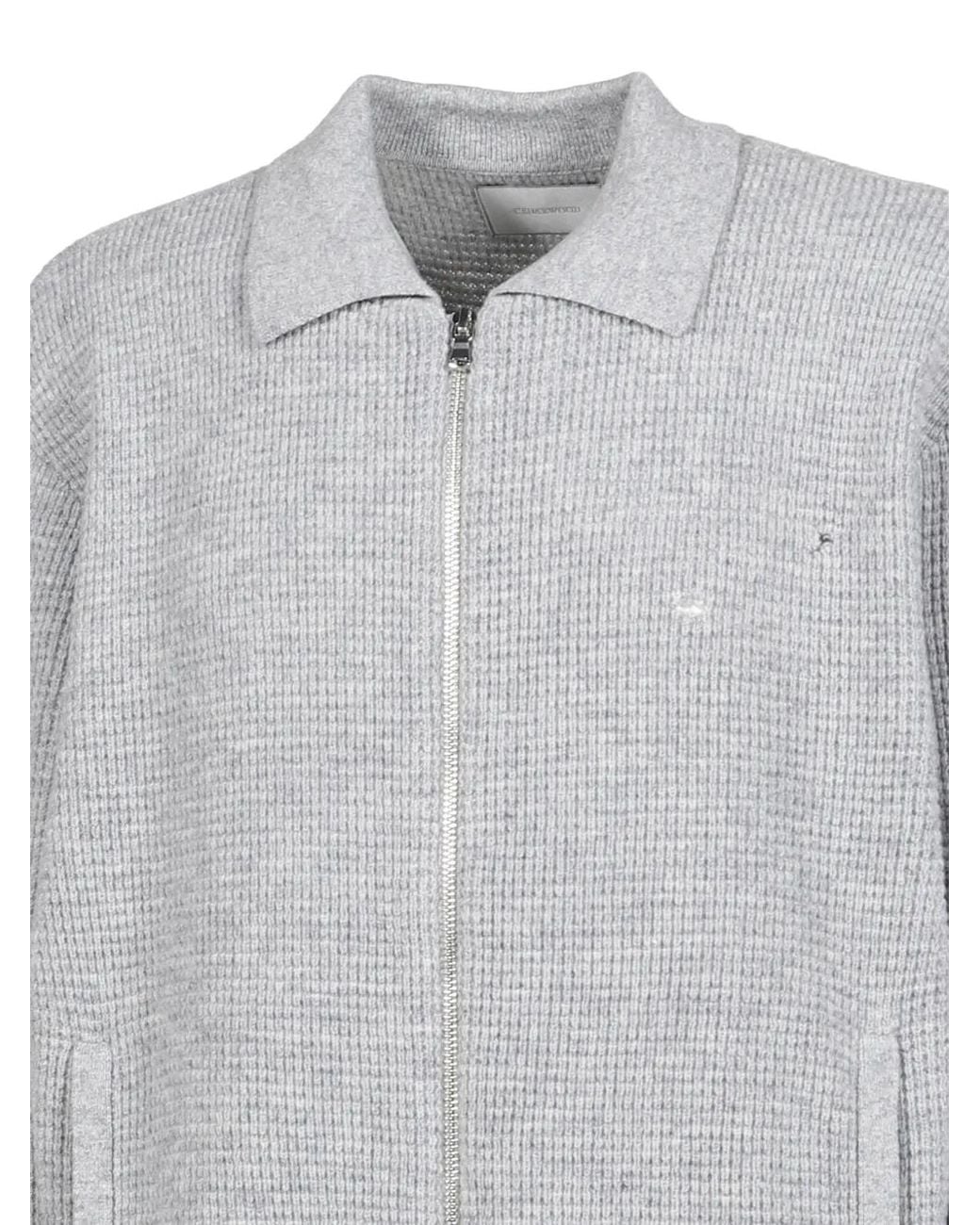 CEDARWOOD Gray Distressed Waffle-Knit Cardigan for men
