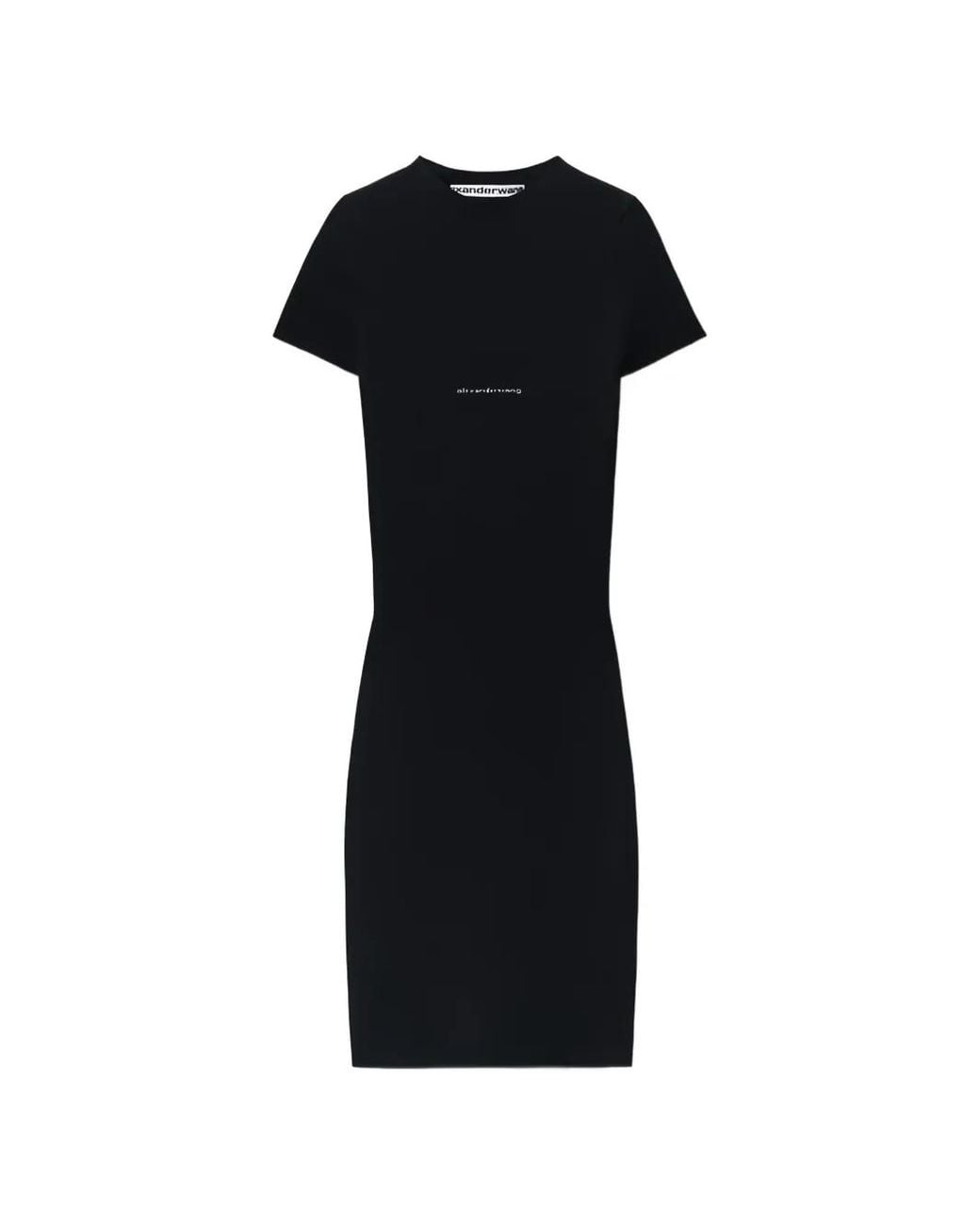 Alexander Wang Black Logo-Detail Short-Sleeve Crewneck Mini Dress