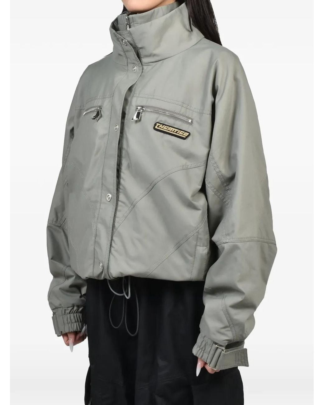 The Attico Gray Logo-Patch Drawstring Bomber Jacket
