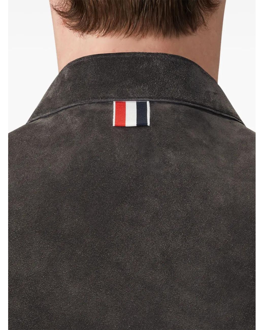 Thom Browne Black Leather Racer Jacket for men