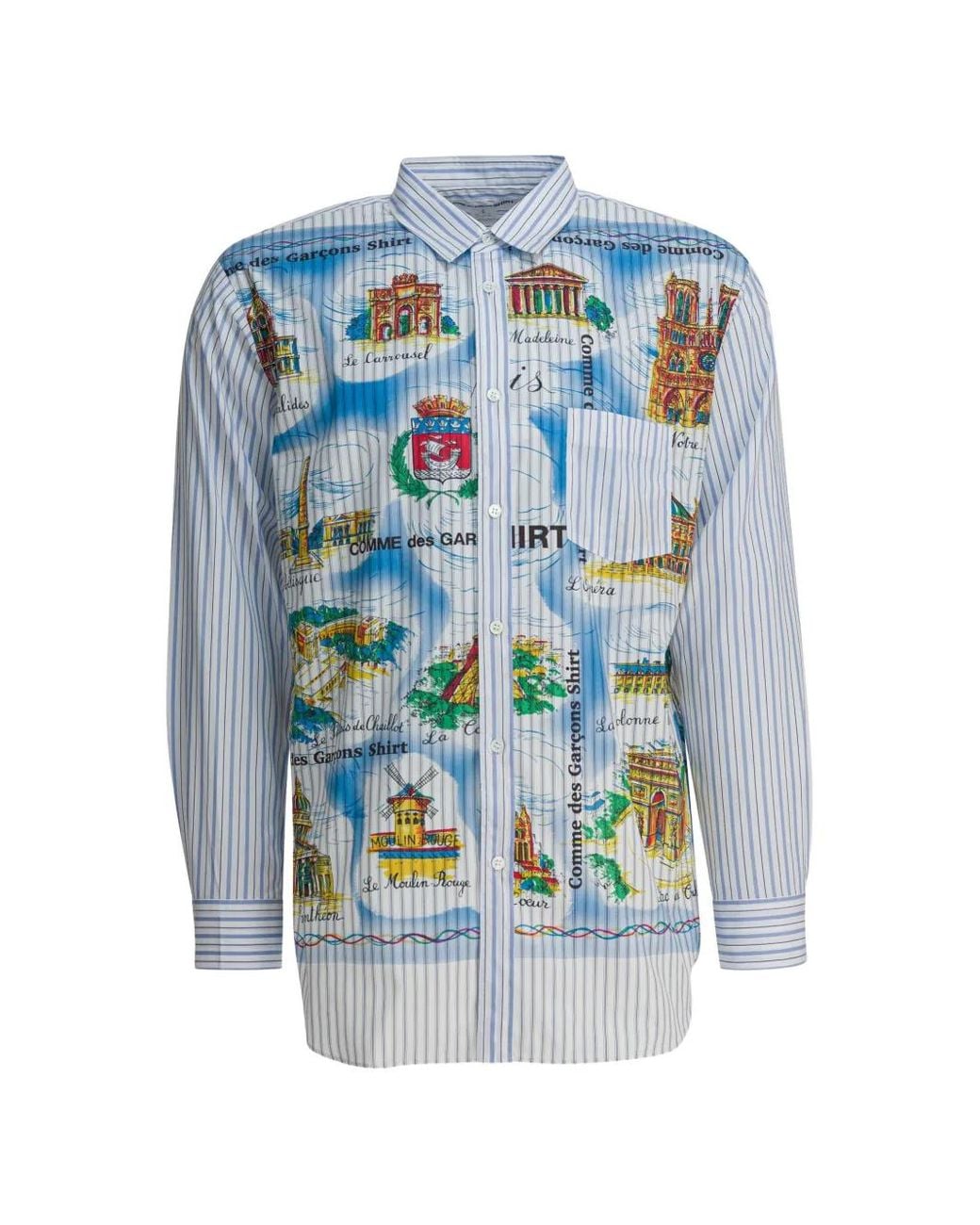 Comme des Garçons Blue Paris-Print Striped Shirt for men