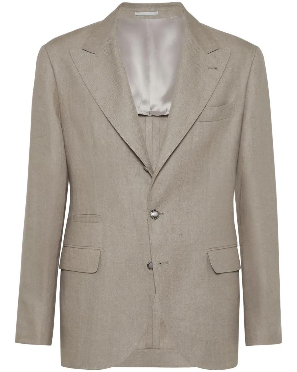 Brunello Cucinelli Gray Single-Breasted Linen Blazer for men