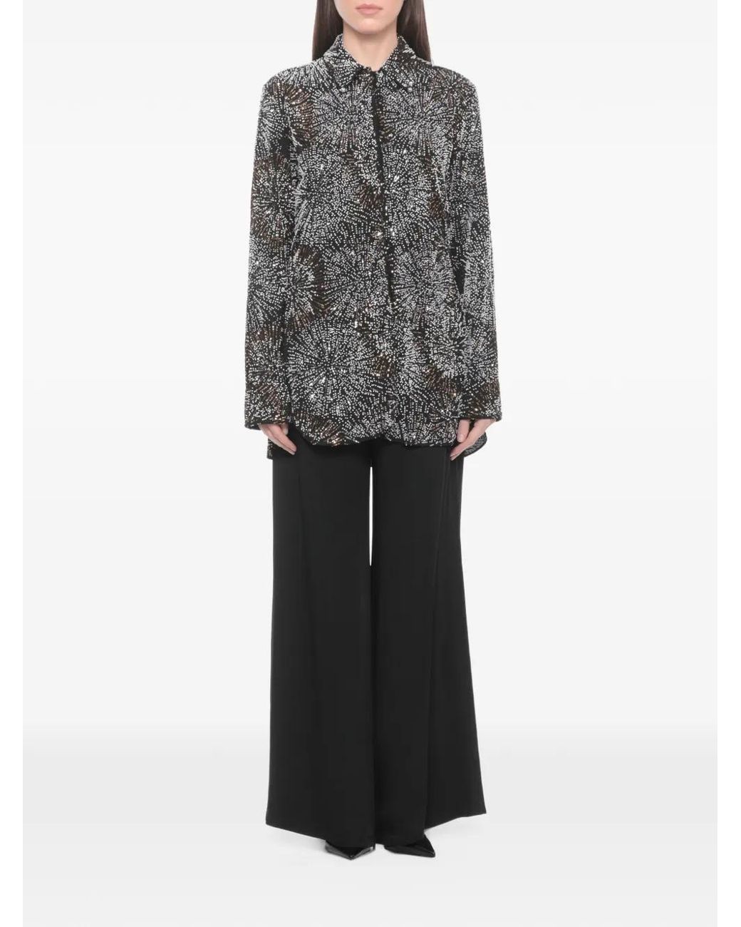 Rabanne Black Crepe Shirt With Pearl Embroidery