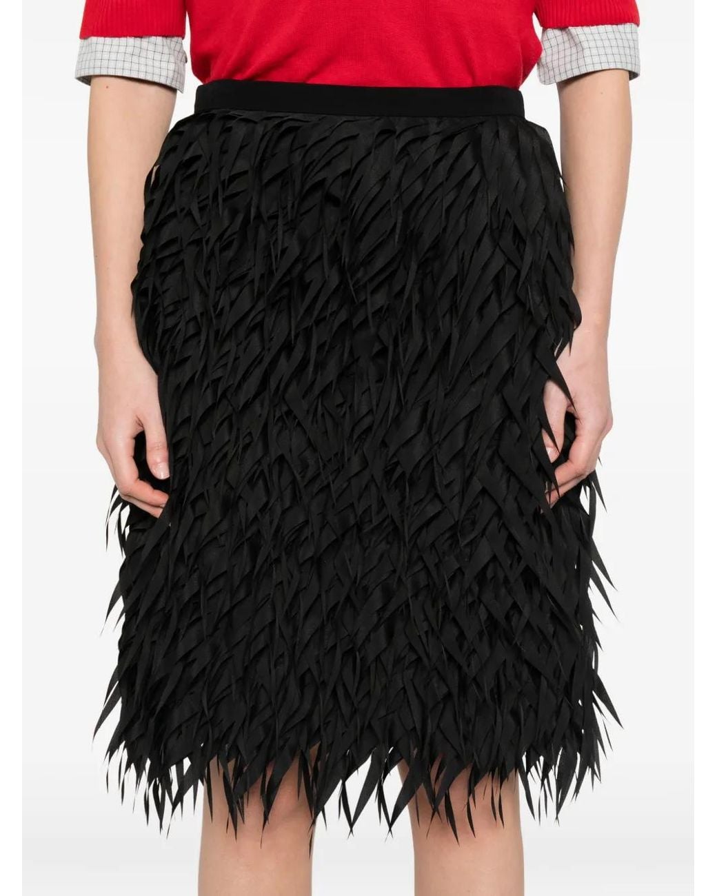 N°21 Black Fringe-Embellished Midi Skirt