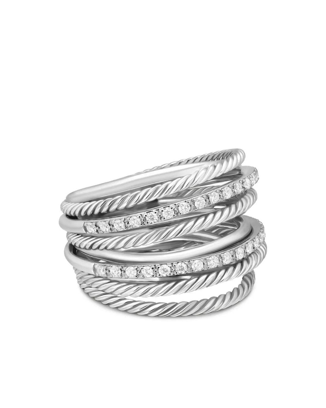 David Yurman White Sterling Crossover Diamond Ring (17.8Mm)