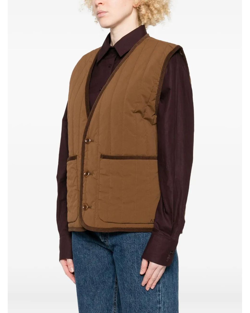 A.P.C. Brown V-Neck Quilted-Pattern Gilet for men