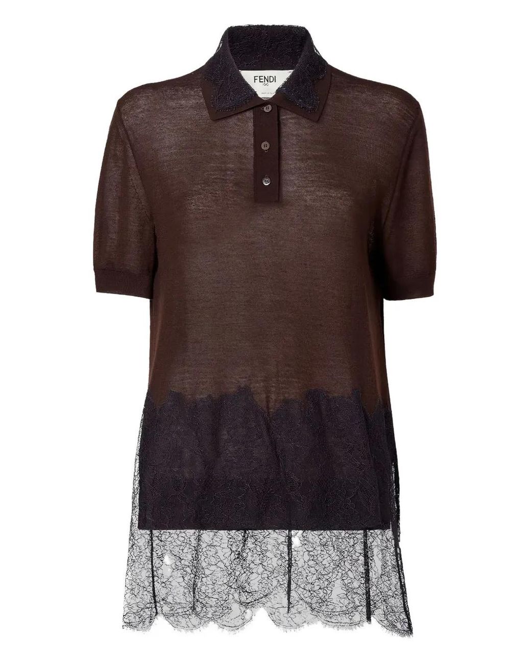 Fendi Brown Lace Polo Shirt