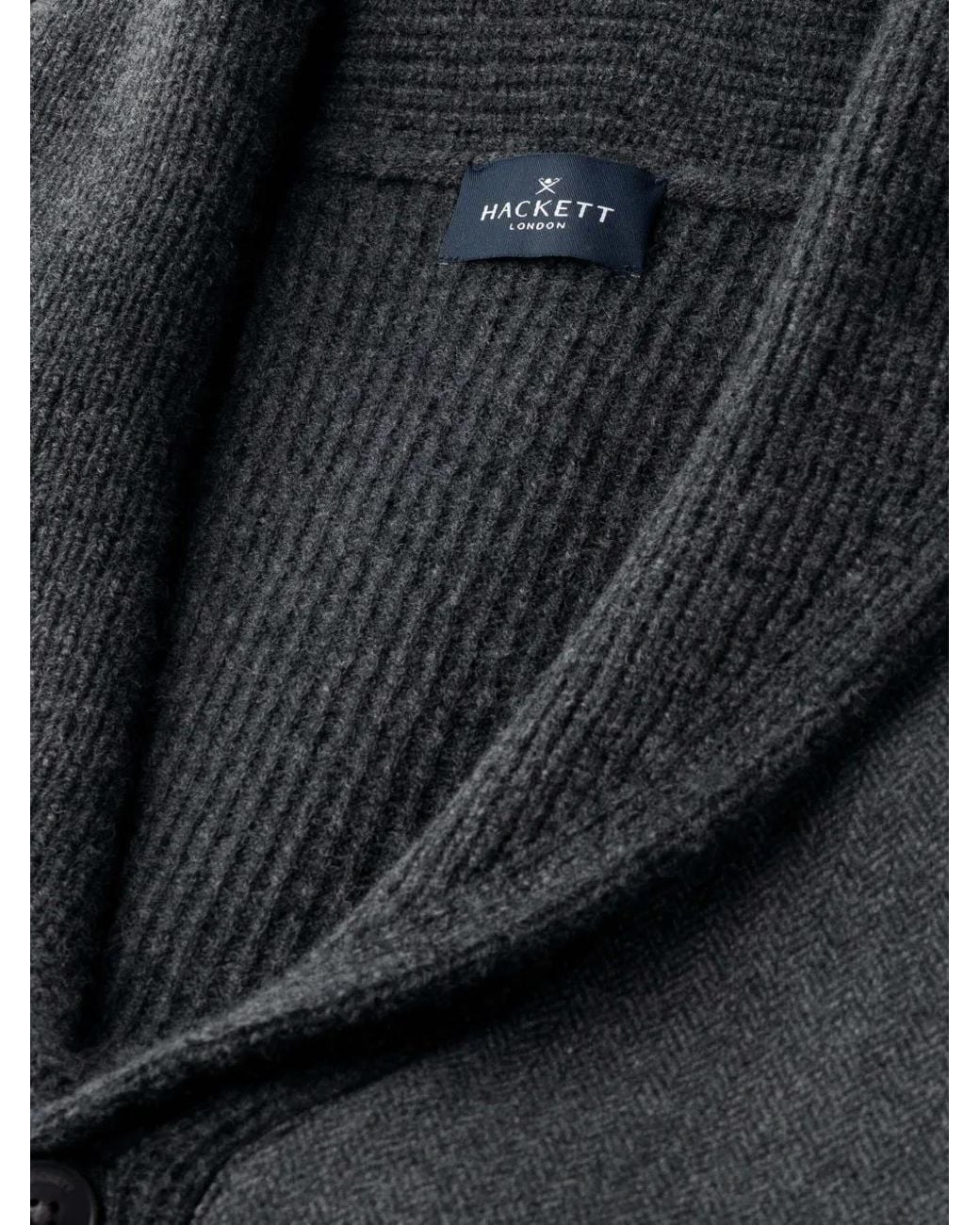 Hackett Black Herringbone-Pattern Shawl-Collar Cardigan for men