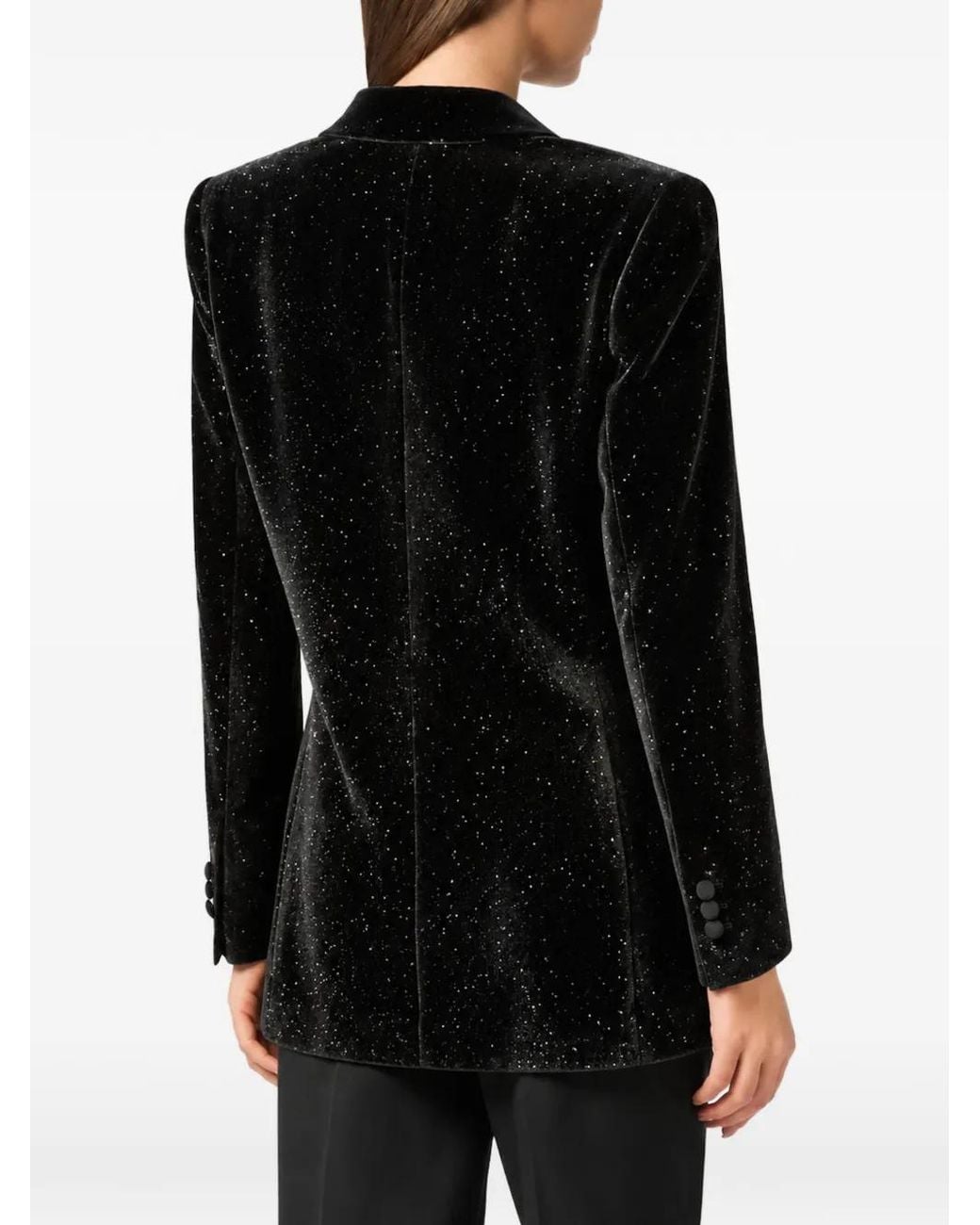 Philipp Plein Black Velvet Boyfriend Fit Blazer Glitter
