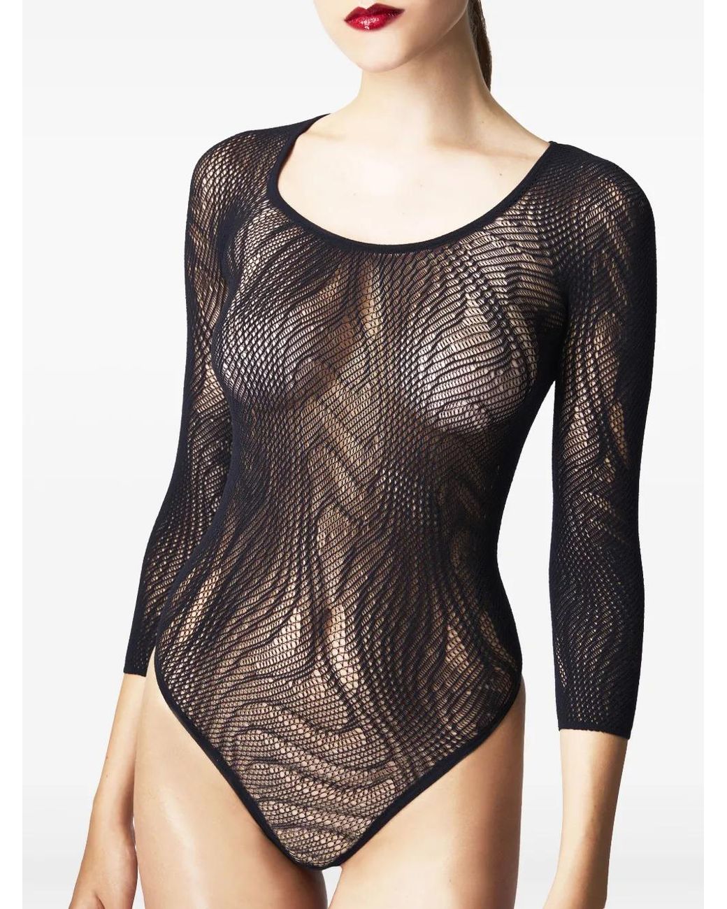 Wolford Black Snake Net String Bodysuit