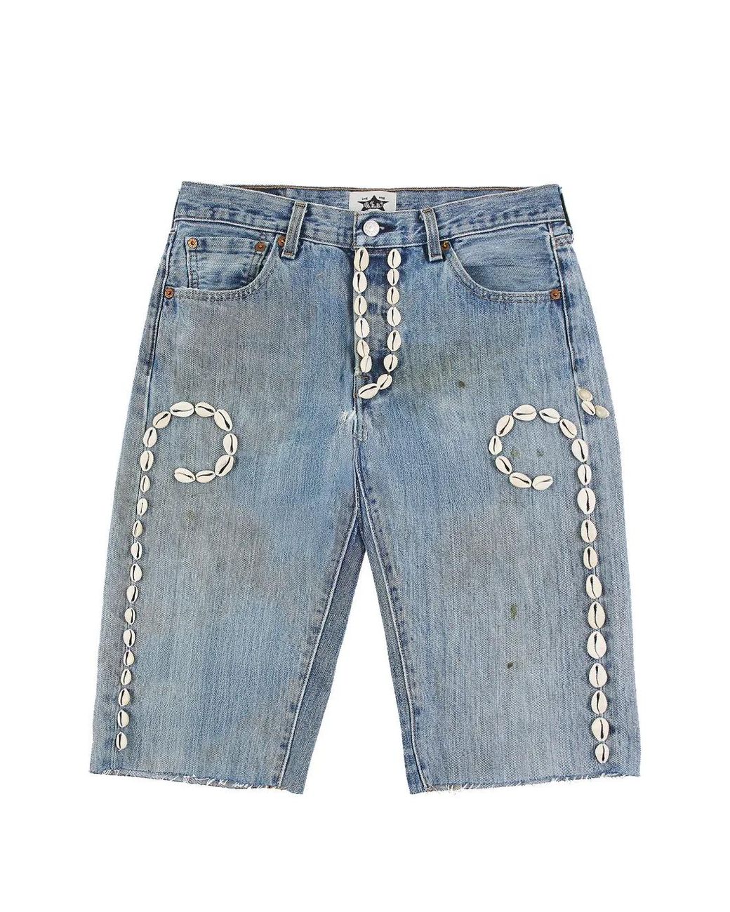 Barriers Blue Cowrie Shell Denim Shorts for men