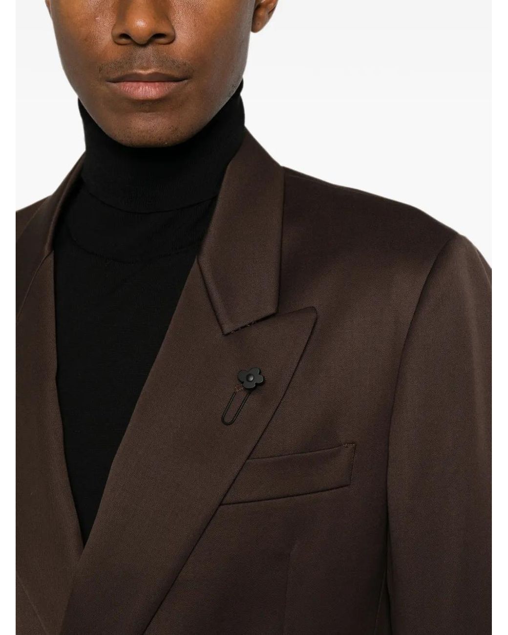 Lardini Brown Double-Breasted Peak-Lapel Jacket for men