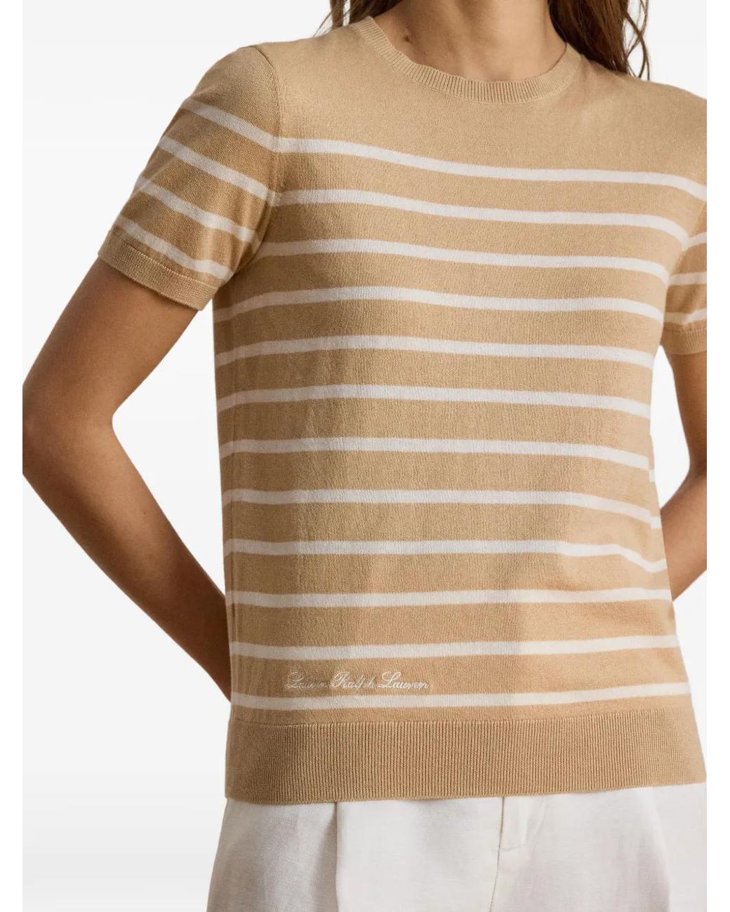 Ralph Lauren Natural Striped Short-Sleeve Sweater