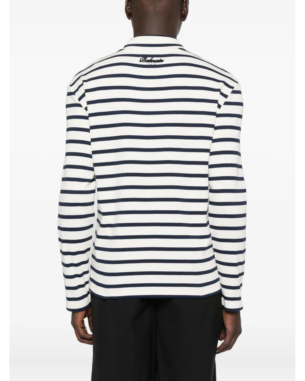 Balmain White Striped Long-Sleeve T-Shirt for men