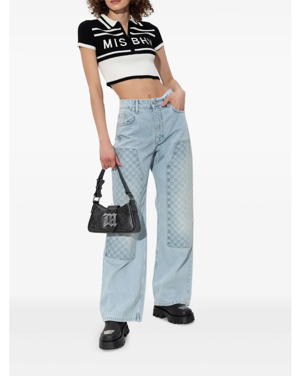 M I S B H V Blue Monogram-Pattern Jeans