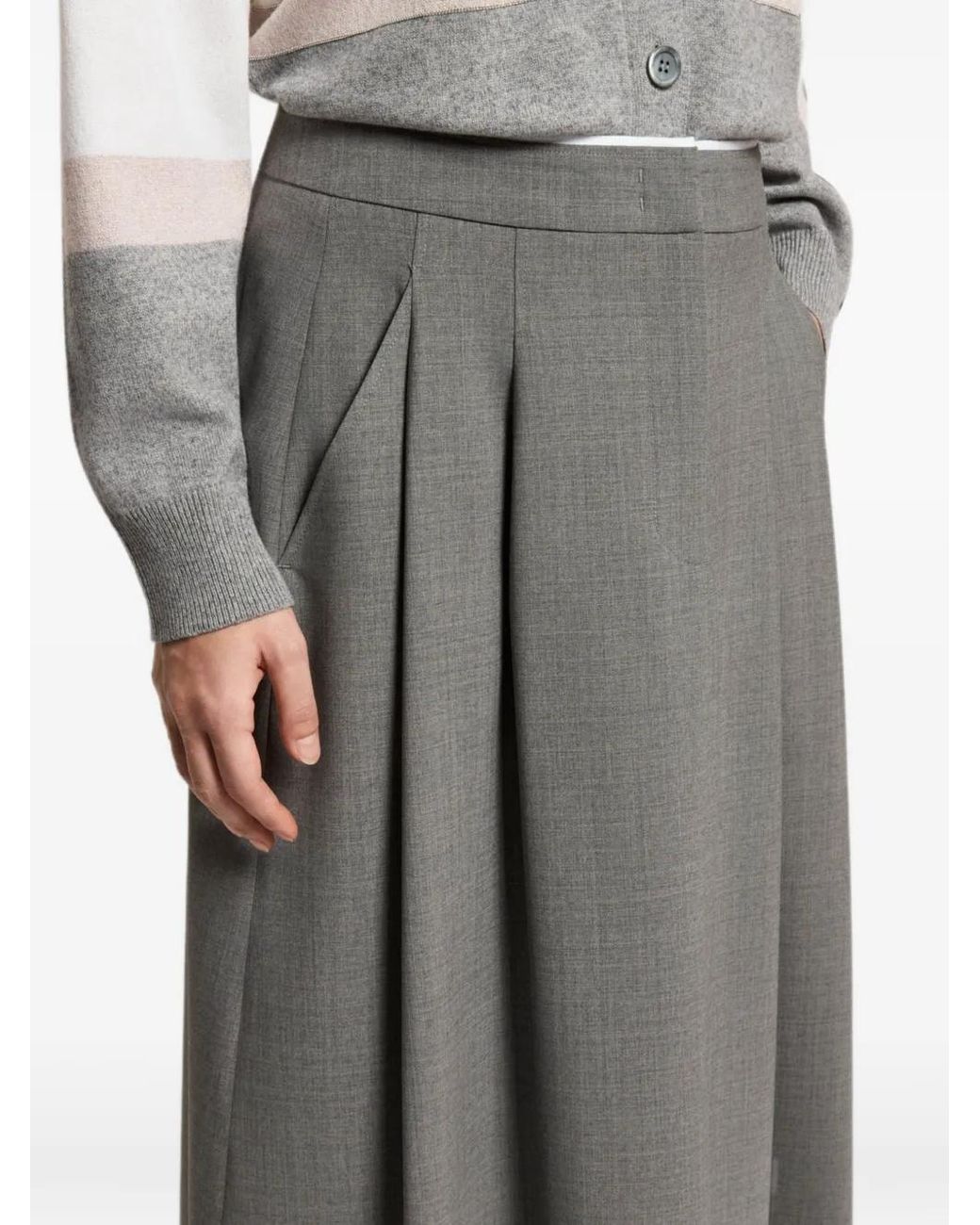 Peserico Gray Pleated Midi Skirt