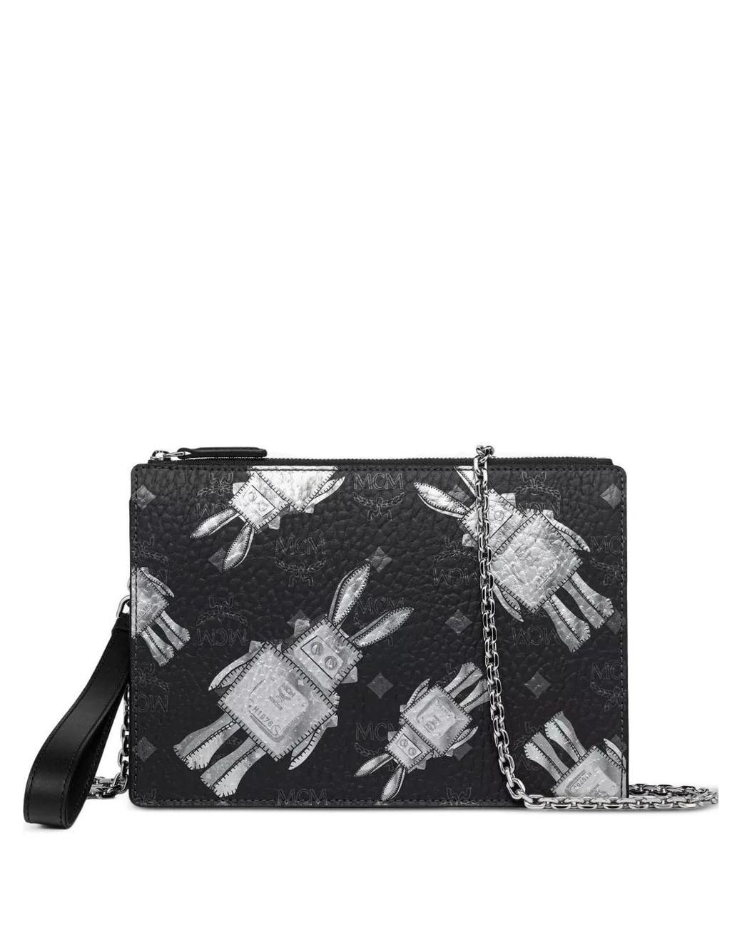 MCM Black Visetos-Print Robot-Motif Shoulder Bag