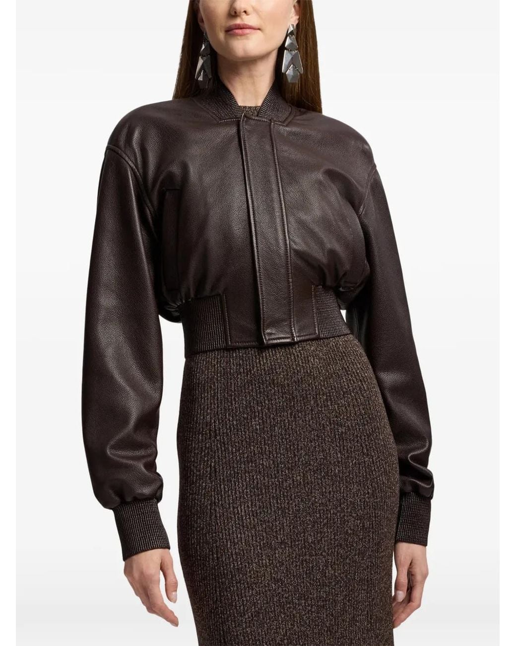 Ralph Lauren Brown Noland Crop Leather Jacket