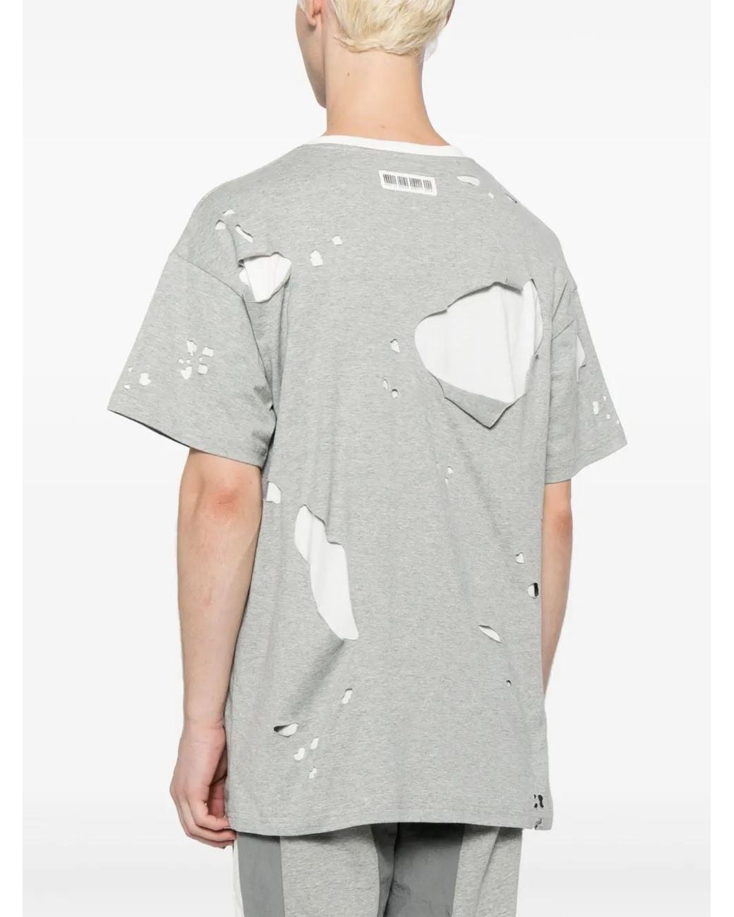 Mostly Heard Rarely Seen Gray Logo-Print Ripped-Detail T-Shirt for men