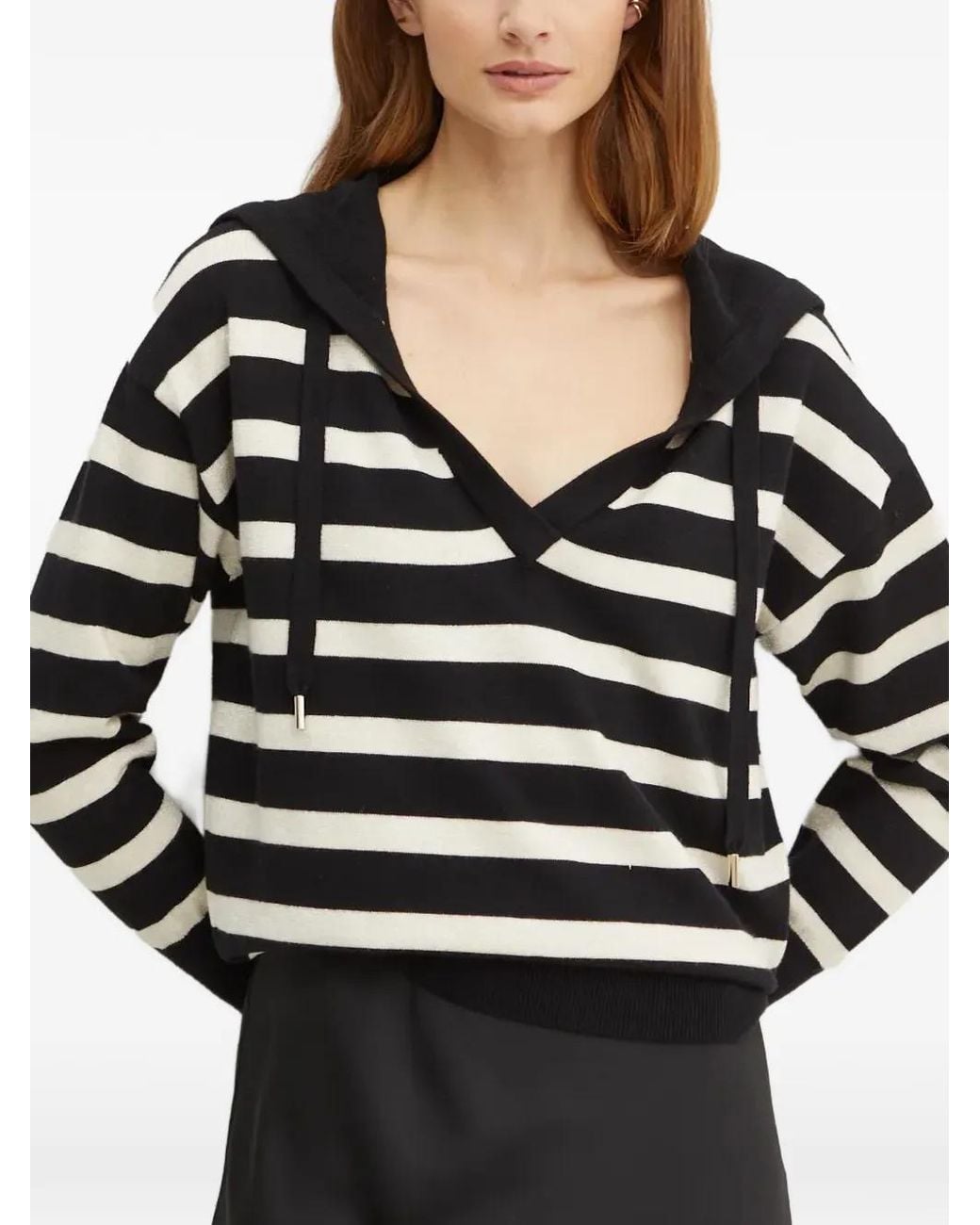 Morgan Black Mballon Striped V-Neck Hoodie