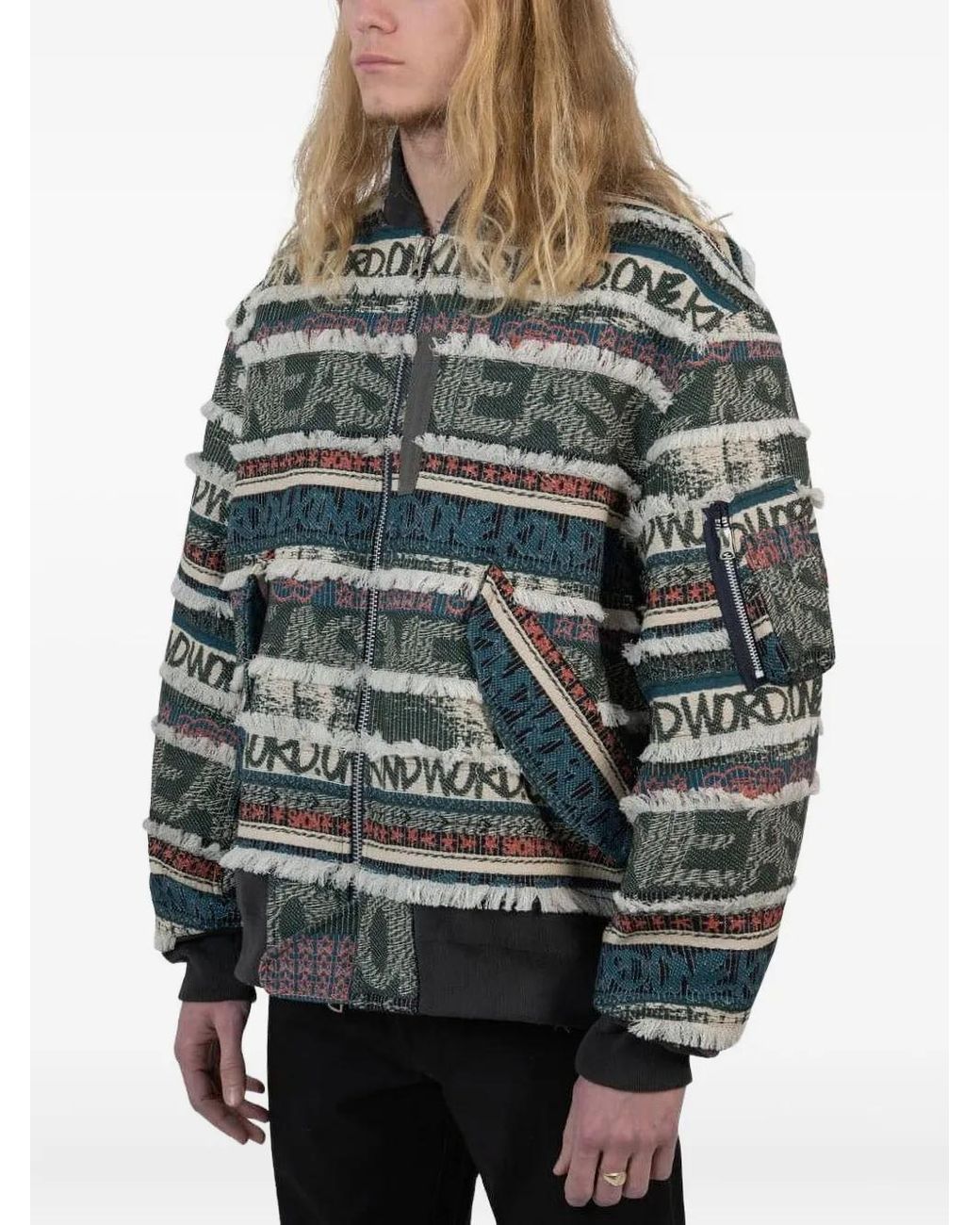 Sacai Gray X Eric Haze Jacquard-Pattern Bomber Jacket for men