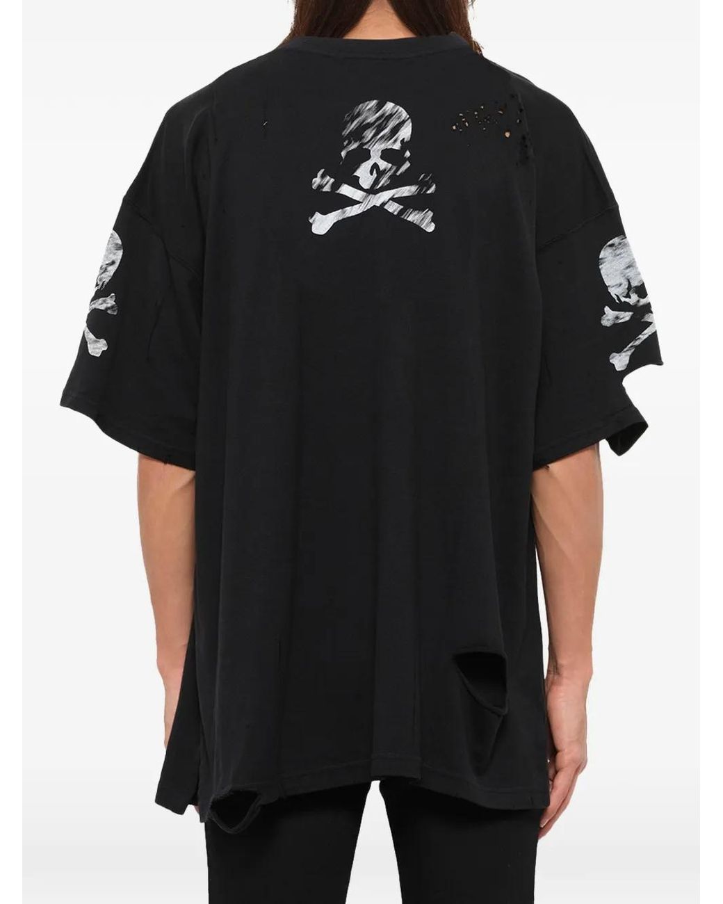 Mastermind Japan Black Distressed Skull-Print T-Shirt for men
