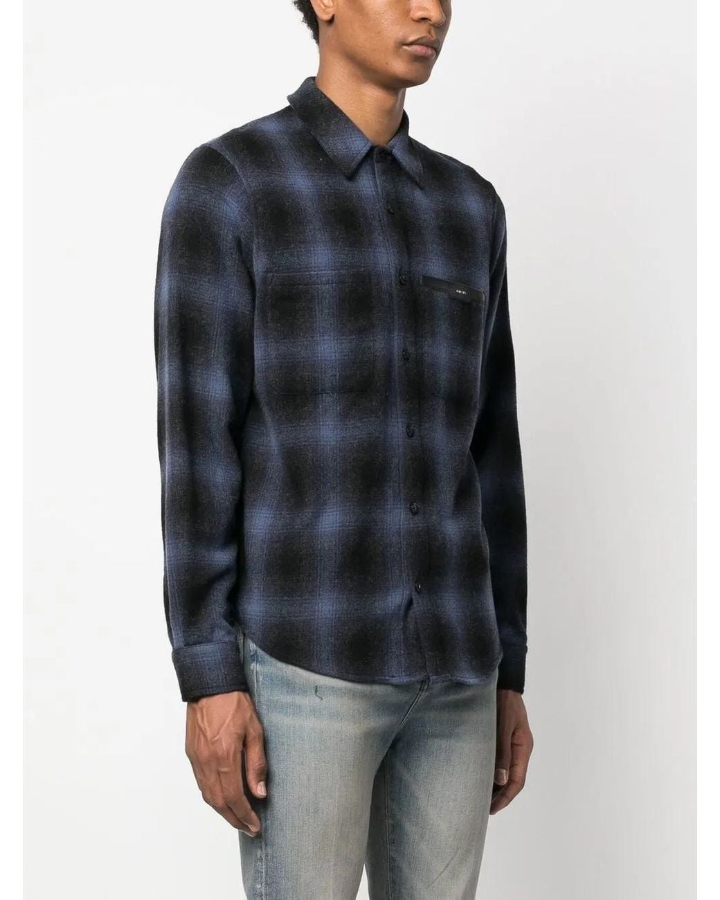 Amiri Blue Logo-Patch Check-Print Shirt for men