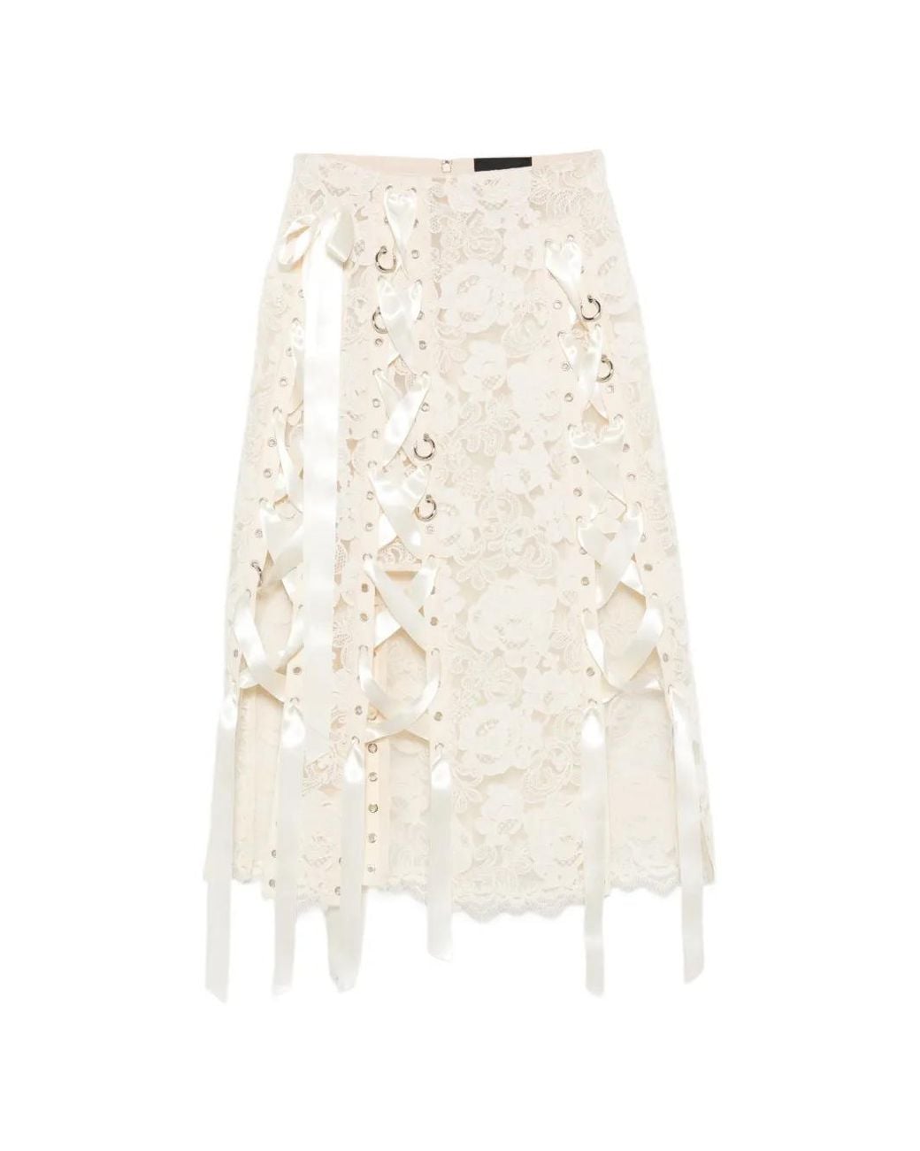 Simone Rocha White Lace-Up Floral-Lace Midi Skirt