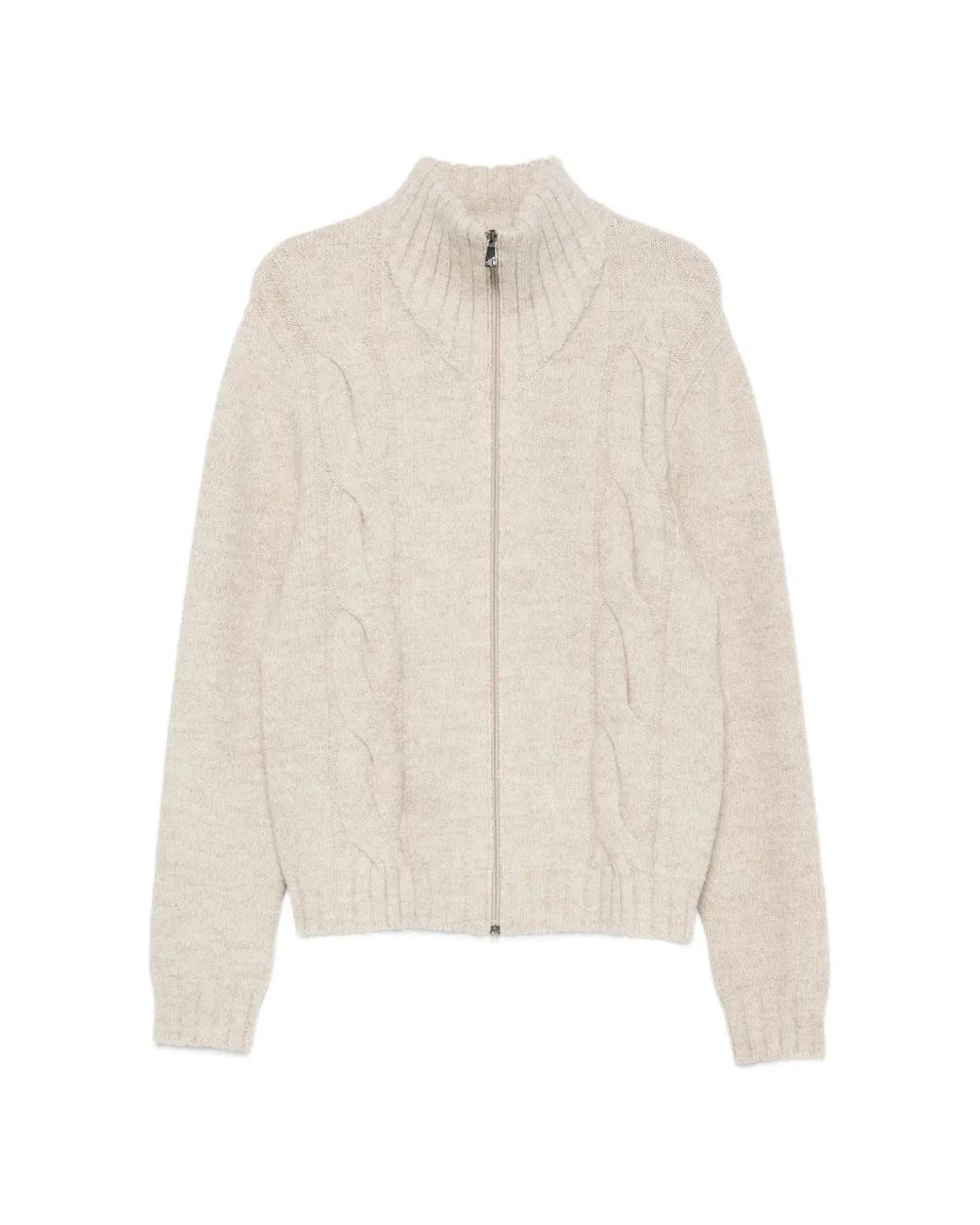 Corneliani White Cable-Knit Zip-Up Sweater for men