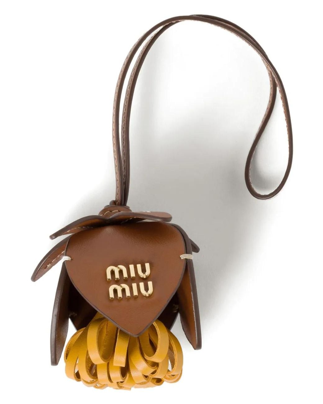 Miu Miu Logo-Lettering Leather Bag Charm in Brown | Lyst UK