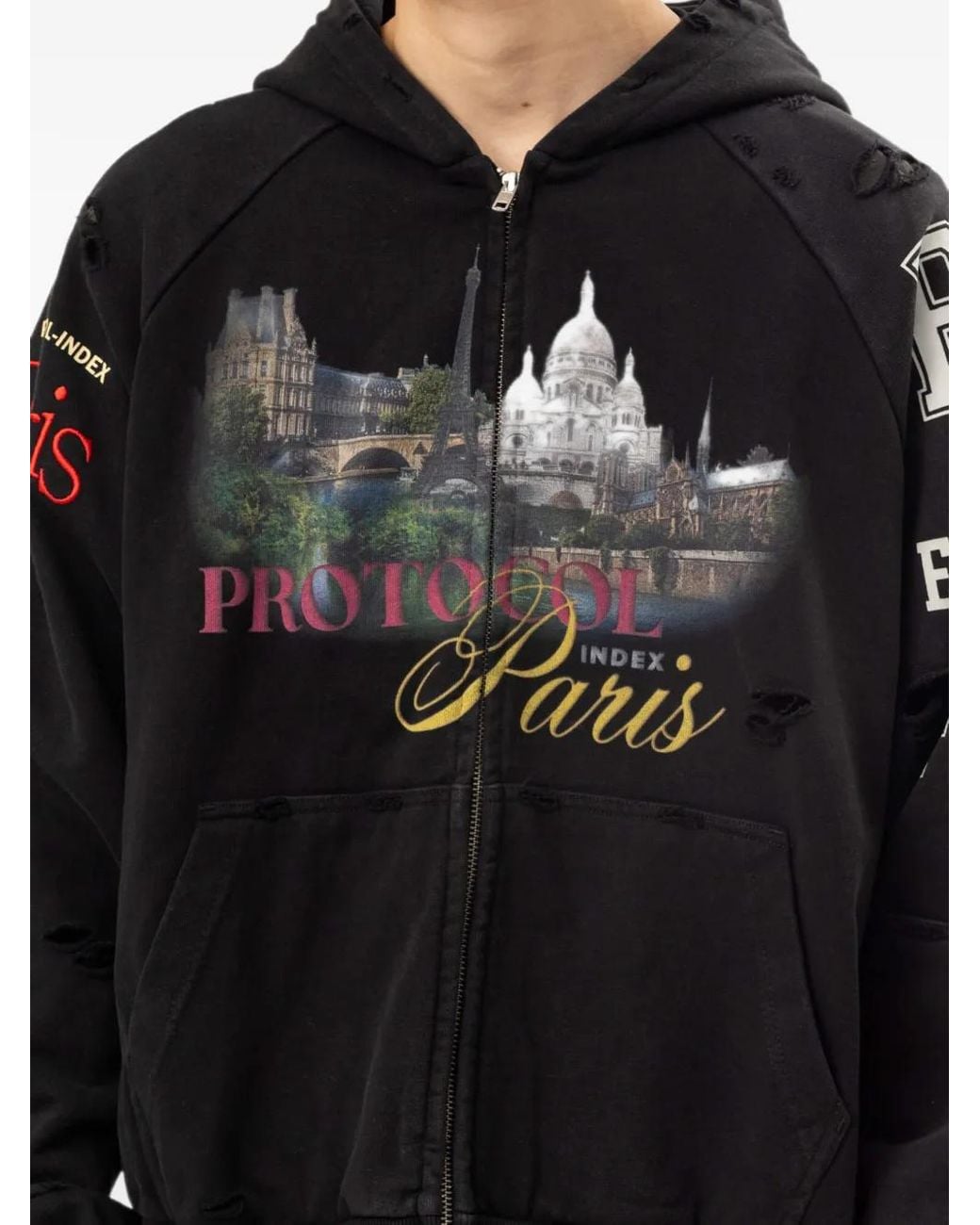 Protocol Index Black Paris Reconstructed Zip-Up Hoodie for men