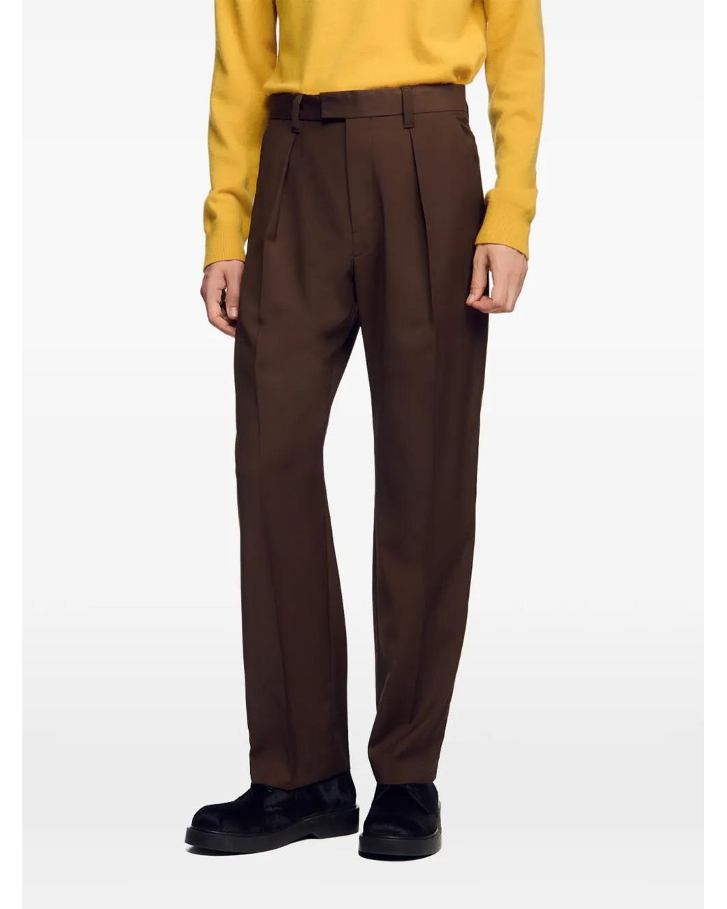 Sandro Brown Wide-Leg Wool Trousers for men