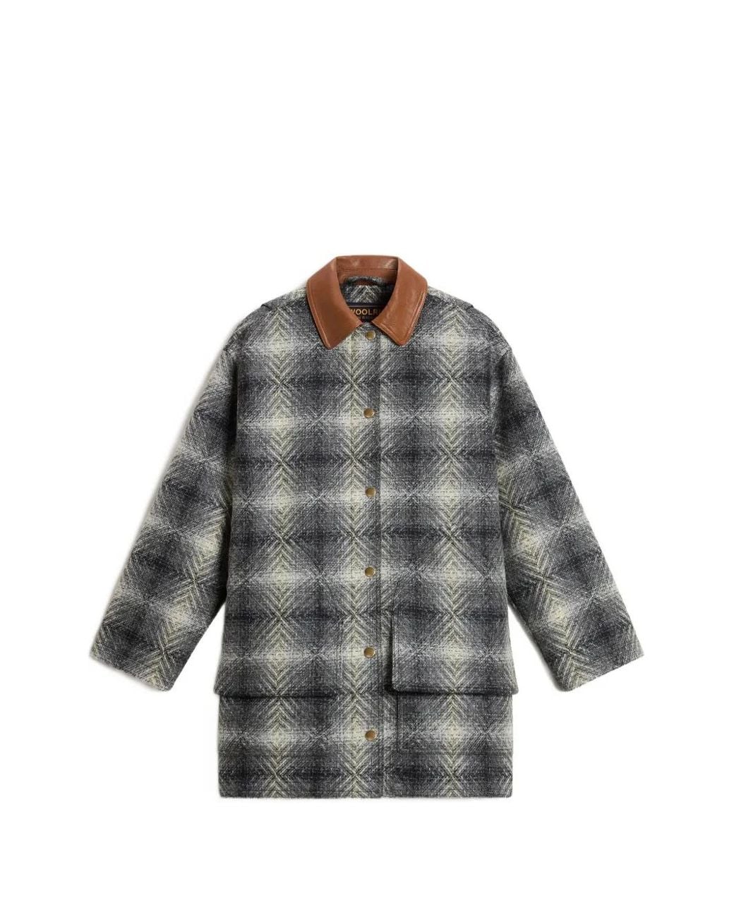 Woolrich Gray Check Wool Coat