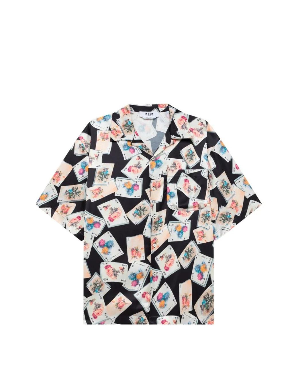 MSGM White Playing Card-Print Camp-Collar Shirt for men