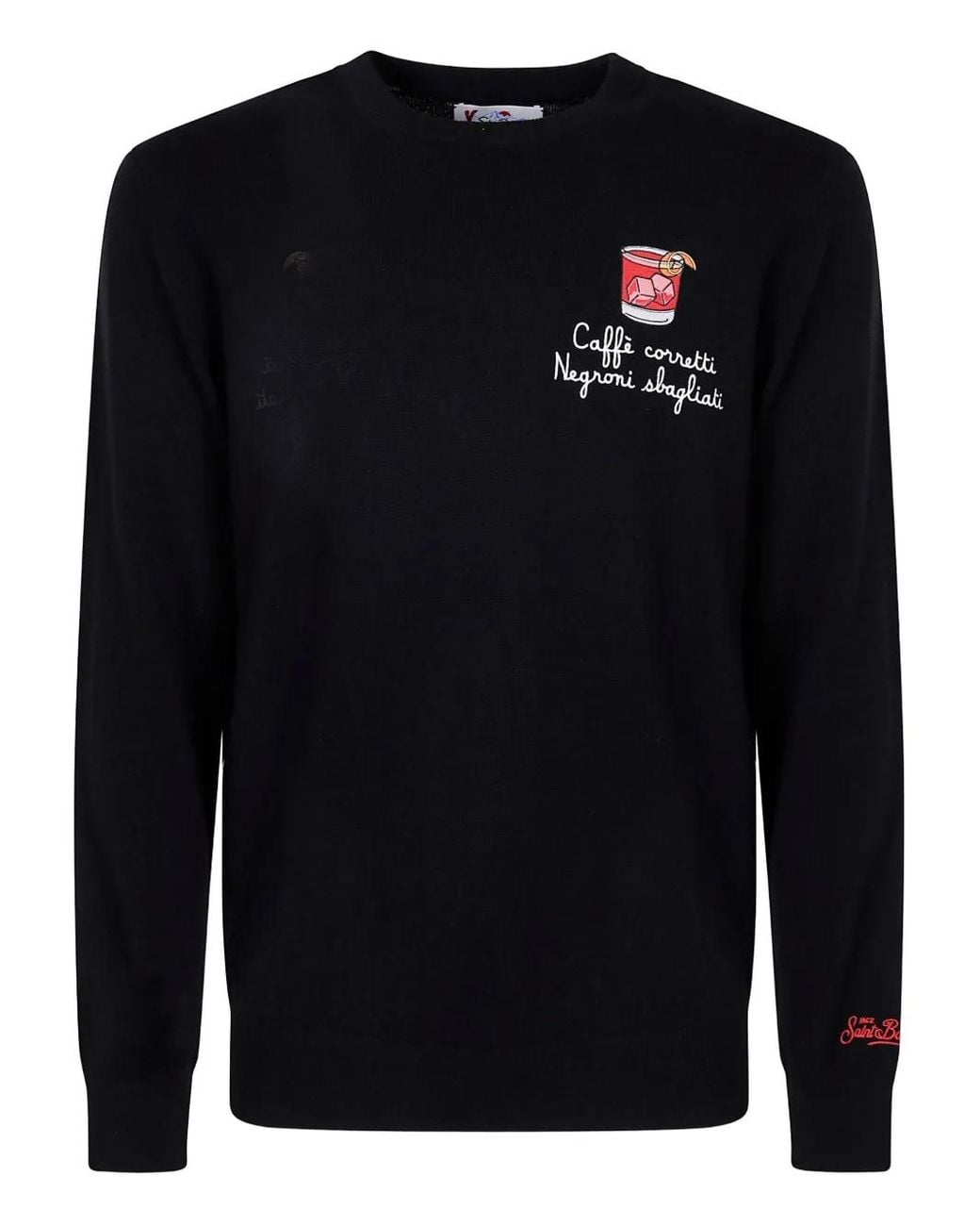 Mc2 Saint Barth Black Embroidered Long-Sleeve Sweater for men