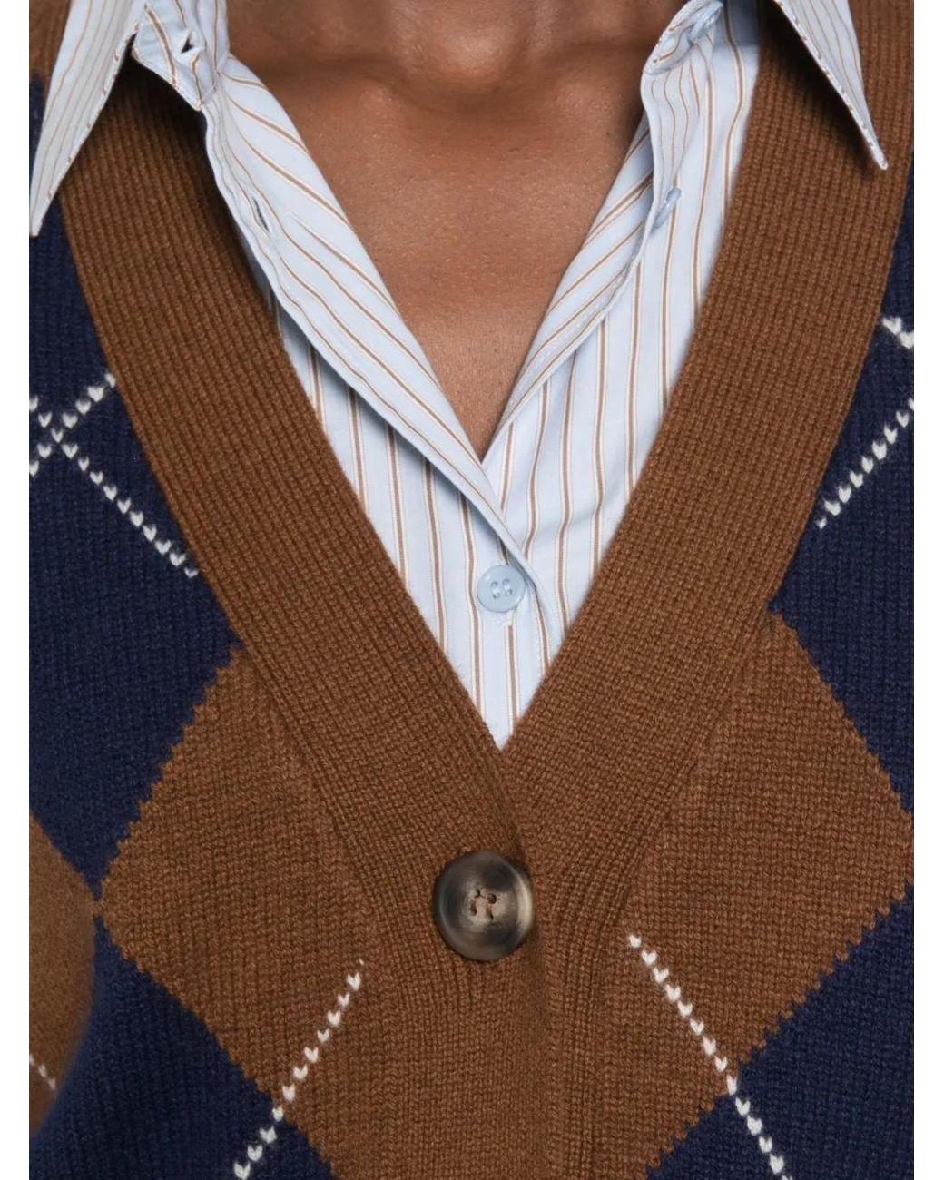 Be You Blue Argyle-Knit Button-Up Gilet