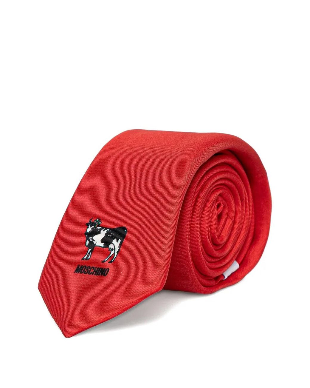 Moschino Red Cow-Motif Logo-Print Tie for men