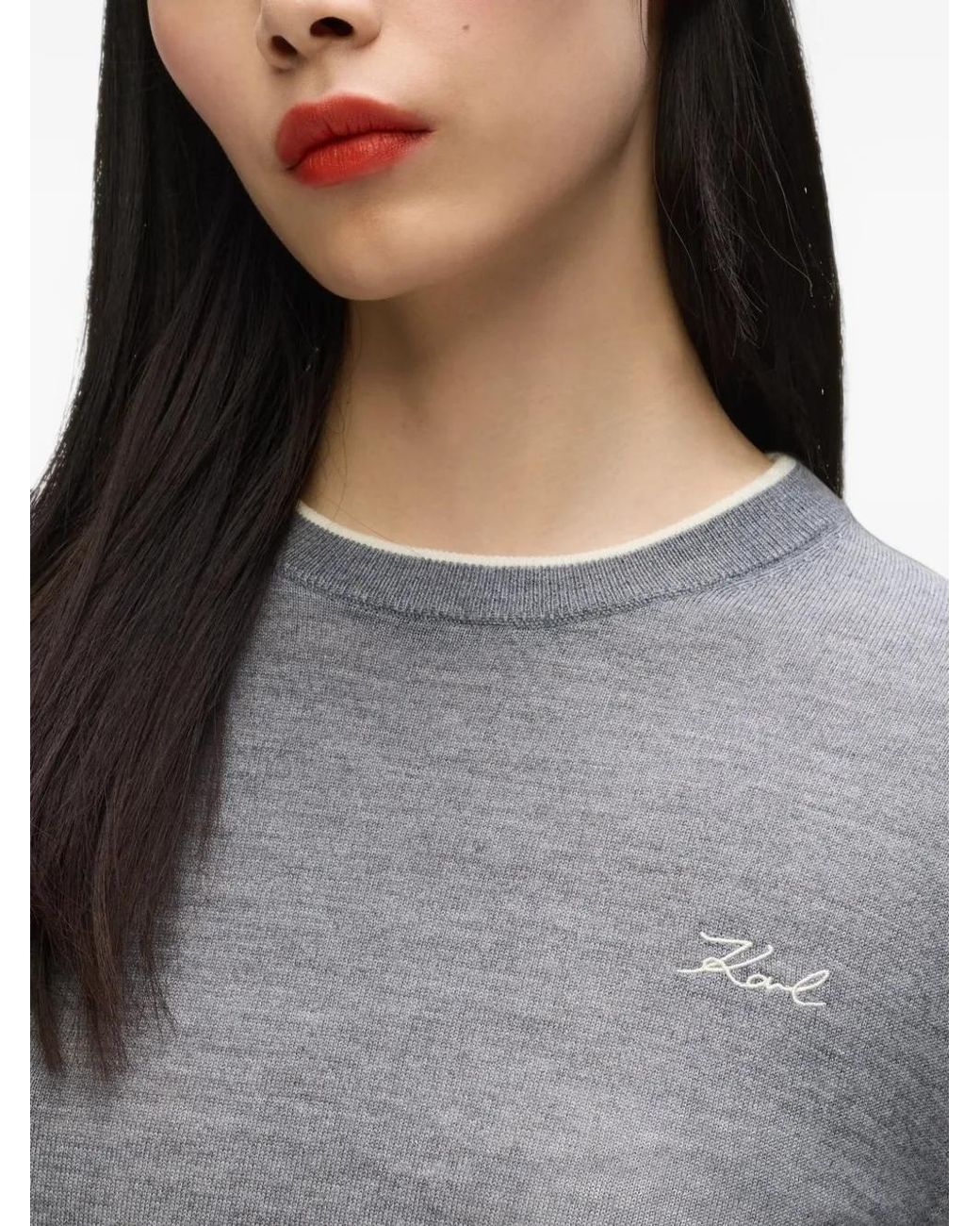 Karl Lagerfeld Gray Merino Wool Crew-Neck Sweater